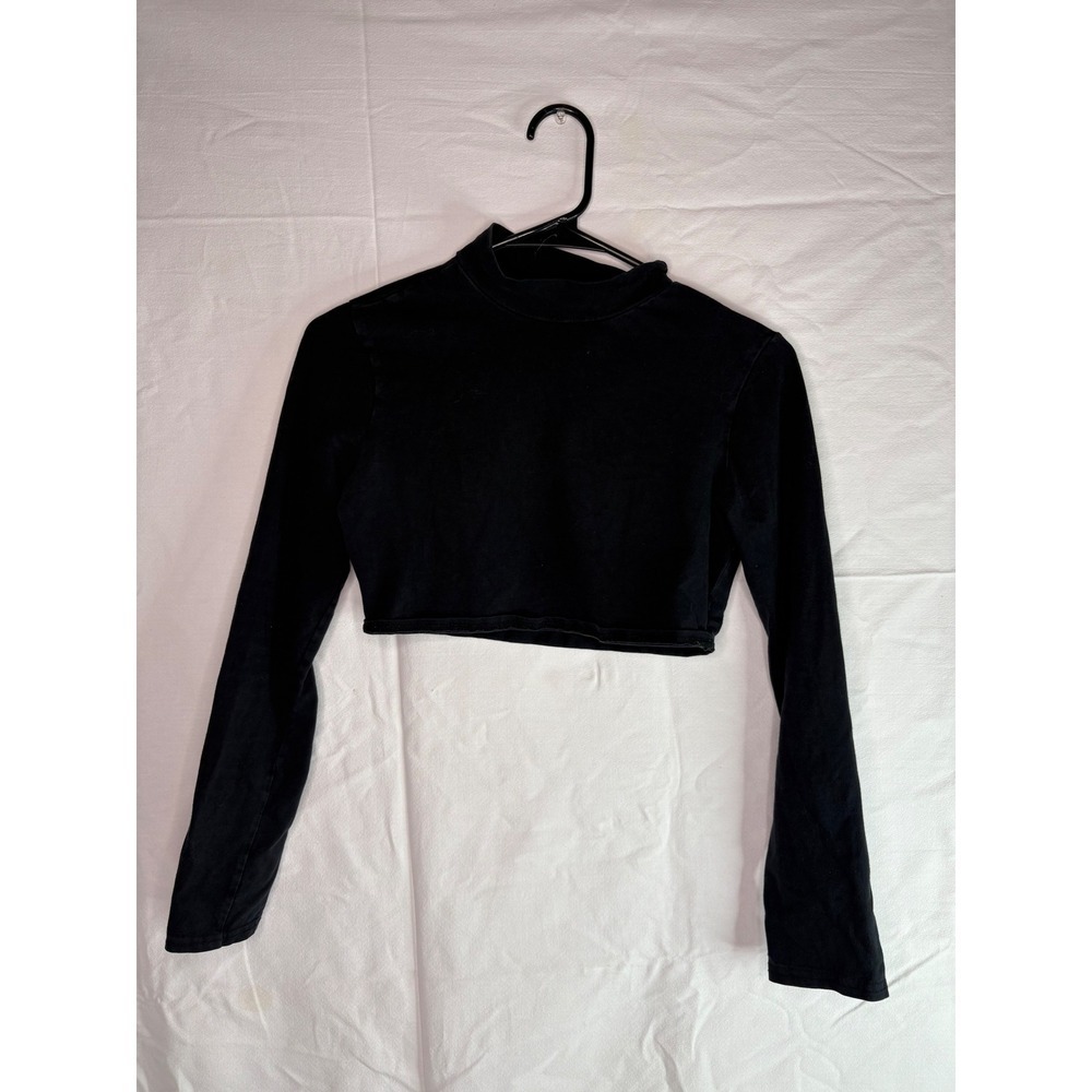 PrettyLittleThing Black Mock Neck Long Sleeve Cropped Top siz 4 - Picture 2 of 6